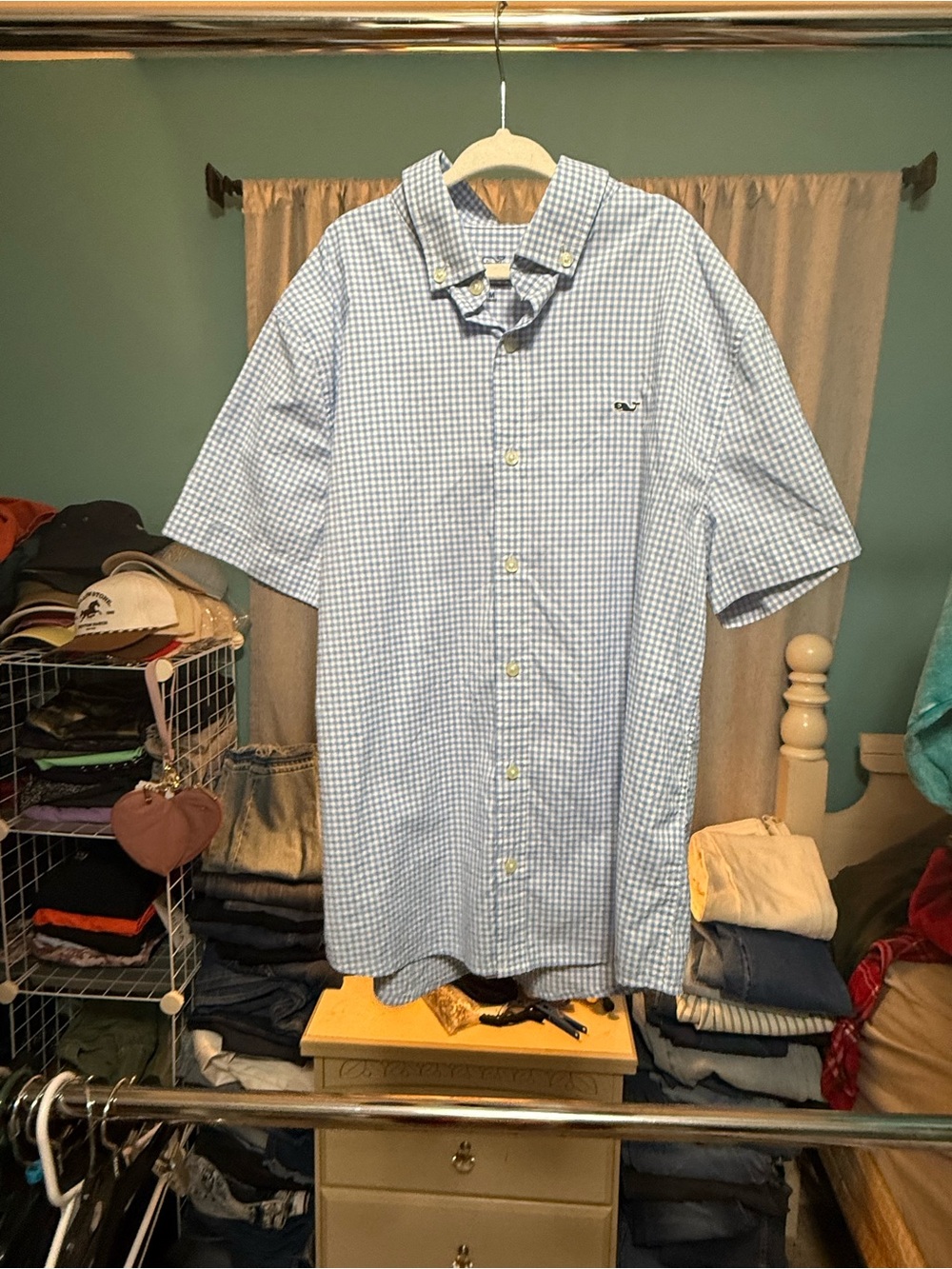 Vineyard Vines Kids Performance Gingham Button Down Shirt Blue White M 12-14